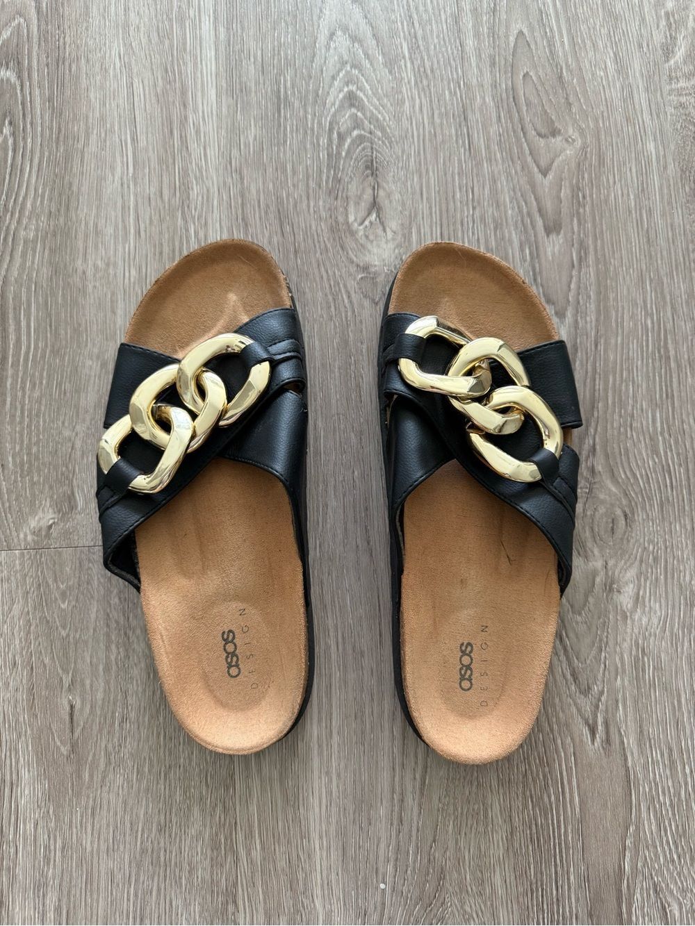 ASOS Black Slide Mules with Chunky Gold Chain